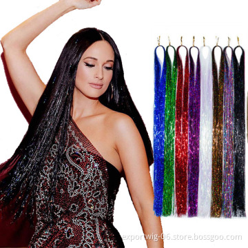 Straight Hair Tinsel Clip Colorful Hair Extensions For Girl Kids Women 48 Inches In Party Bar Festival For Hair Styling